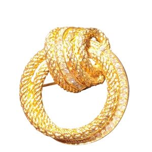Gold Knot Brooch with Rhinestones